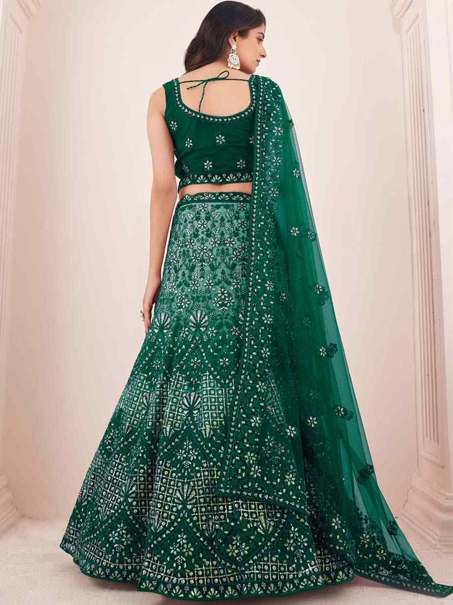 Green Soft Net Embroidered Festival Wedding Circular Lehenga Choli