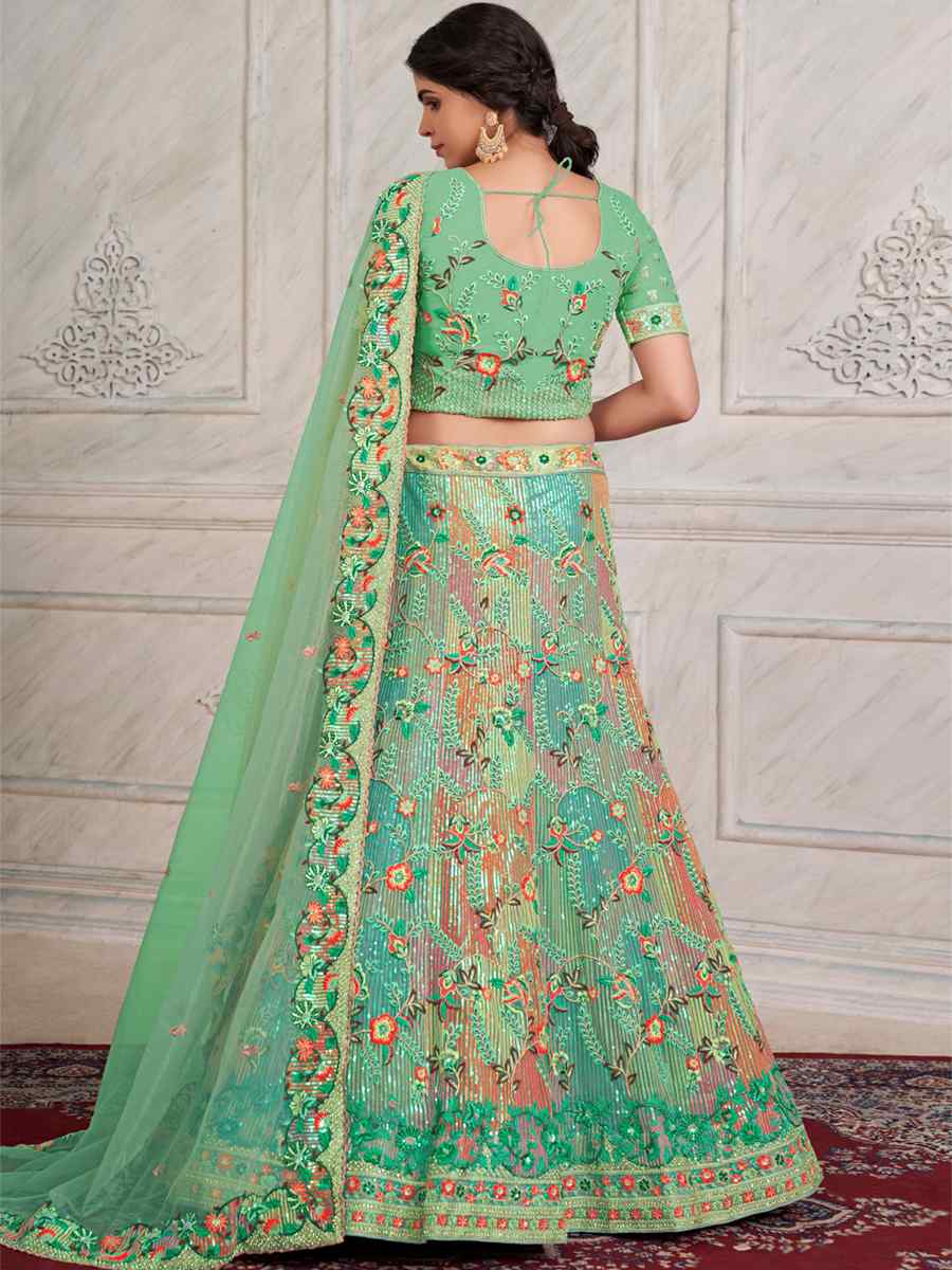 Green Soft Net Embroidered Festival Wedding Circular Lehenga Choli
