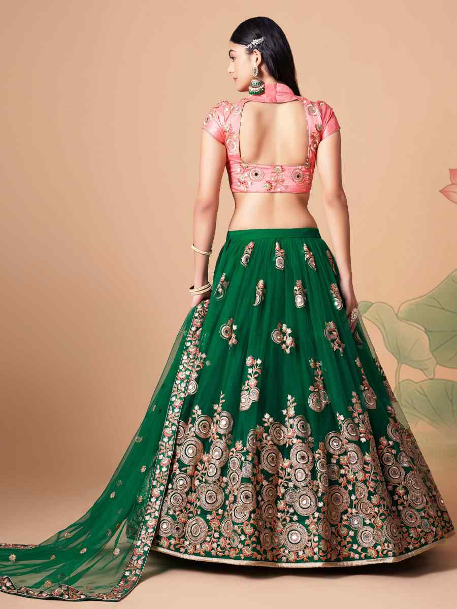 Green Soft Net Embroidered Reception Festival Heavy Border Lehenga Choli