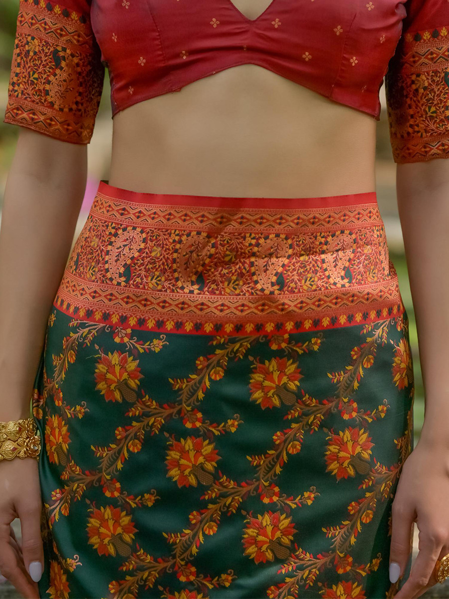 Green Soft Pashmina Silk Zari Handwoven Casual Reception Festival Wedding Fancy Classic Heavy Border Sarees