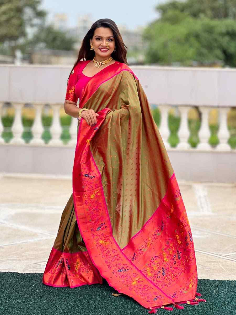 Green Soft Pathani Silk Handwoven Festival Wedding Fancy Heavy Border Saree