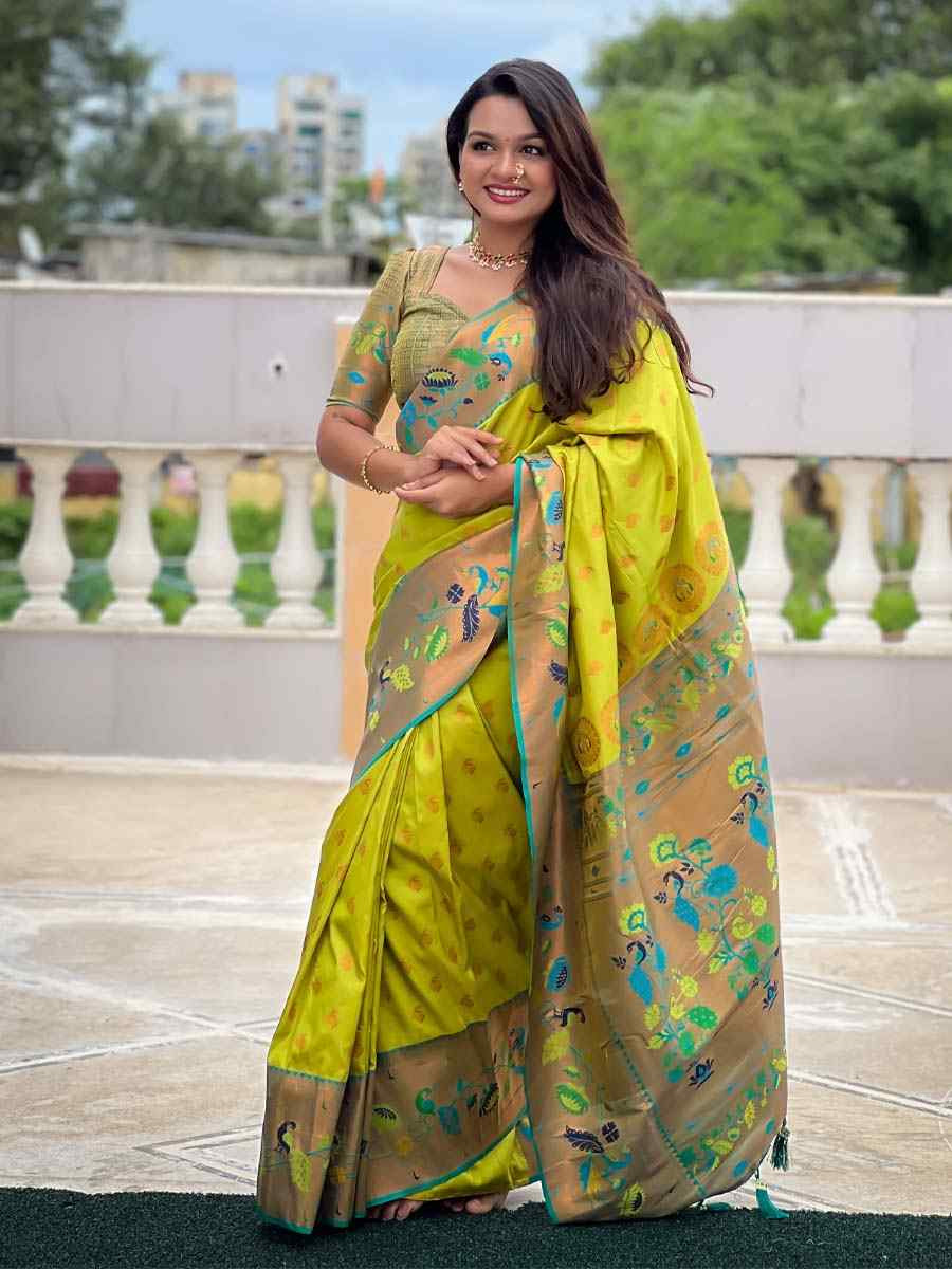 Green Soft Pathani Silk Handwoven Festival Wedding Fancy Heavy Border Saree