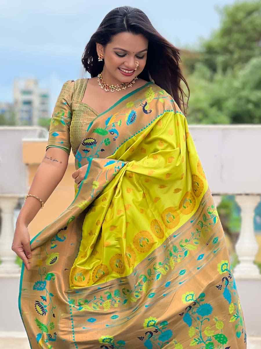 Green Soft Pathani Silk Handwoven Festival Wedding Fancy Heavy Border Saree