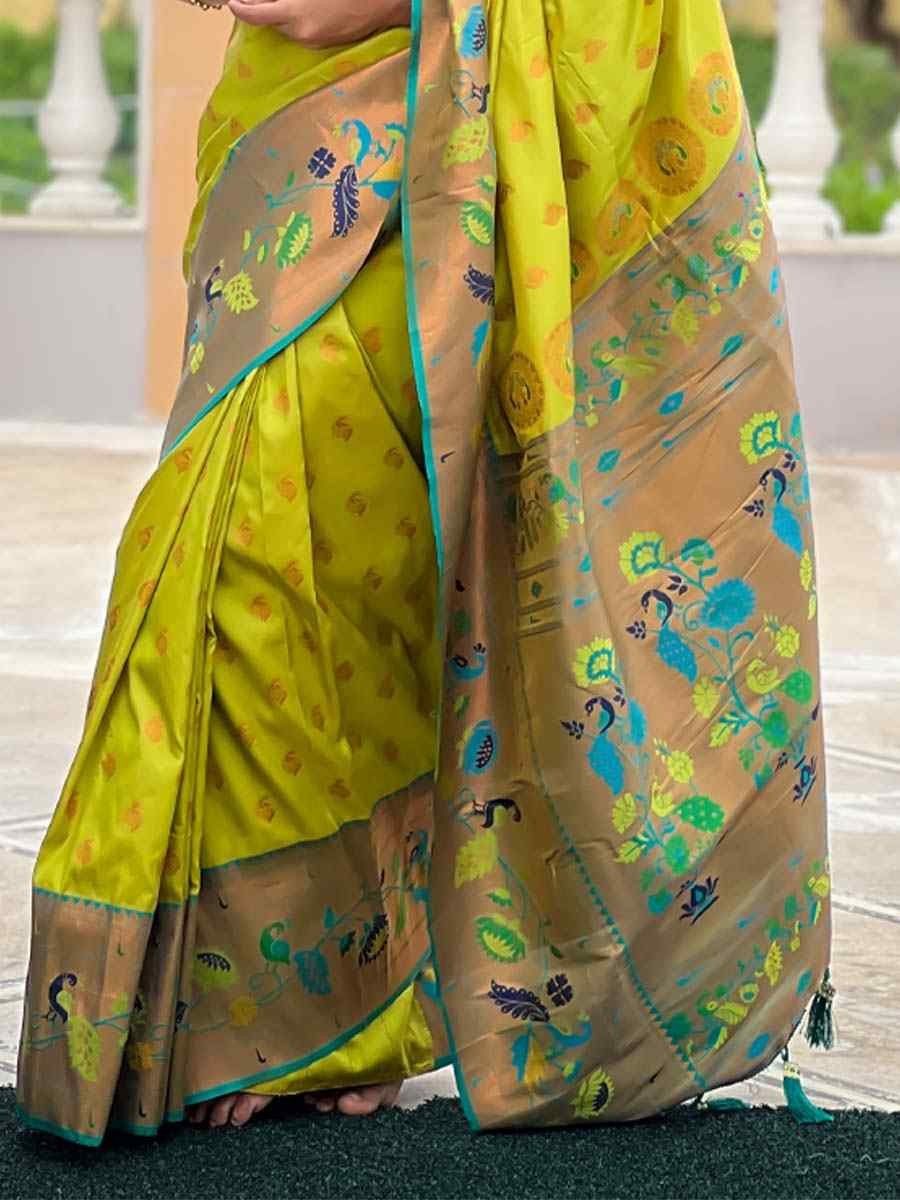 Green Soft Pathani Silk Handwoven Festival Wedding Fancy Heavy Border Saree