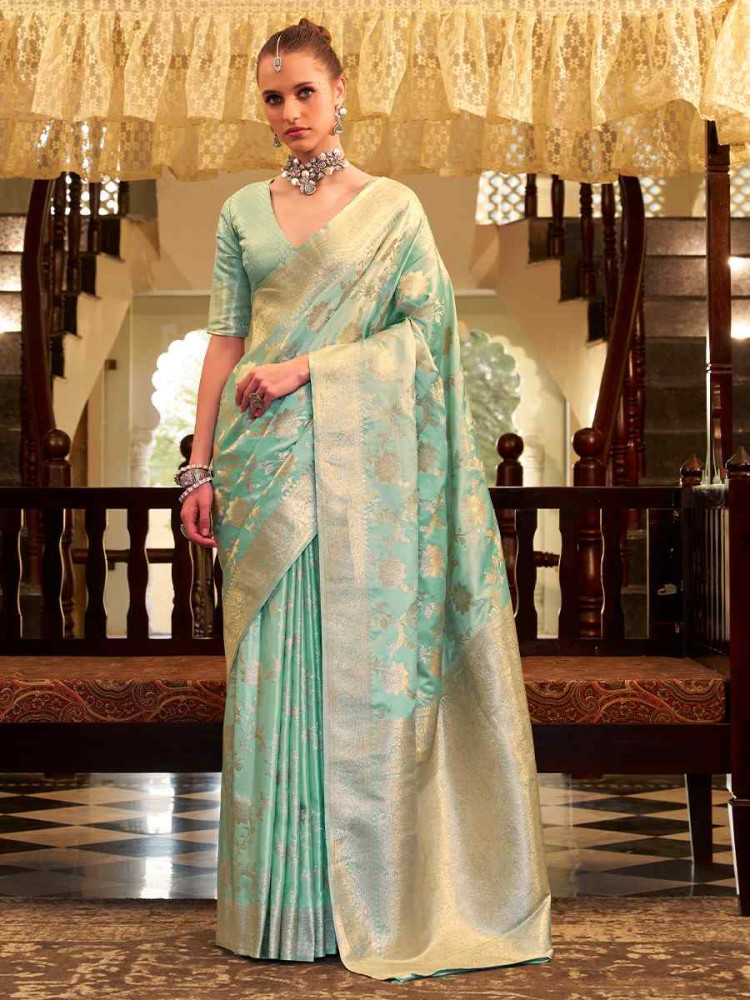 Green Soft Satin Silk Handwoven Festival Wedding Fancy Heavy Border Saree