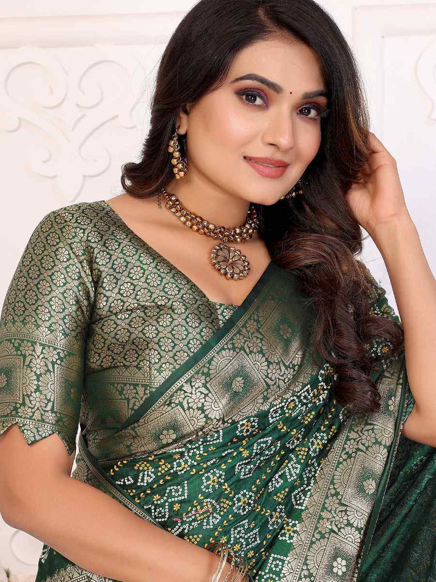 Green Soft Satin Silk Handwoven Festival Wedding Fancy Heavy Border Saree