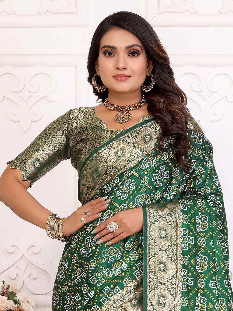 Green Soft Satin Silk Handwoven Festival Wedding Fancy Heavy Border Saree