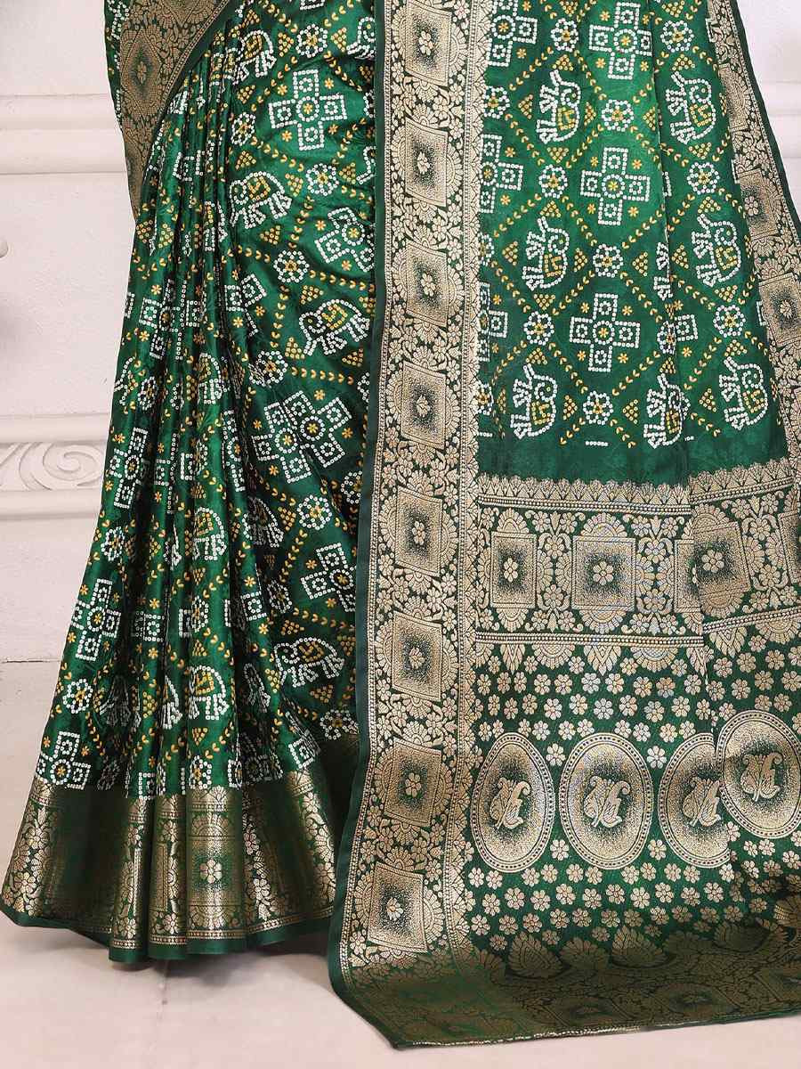 Green Soft Satin Silk Handwoven Festival Wedding Fancy Heavy Border Saree