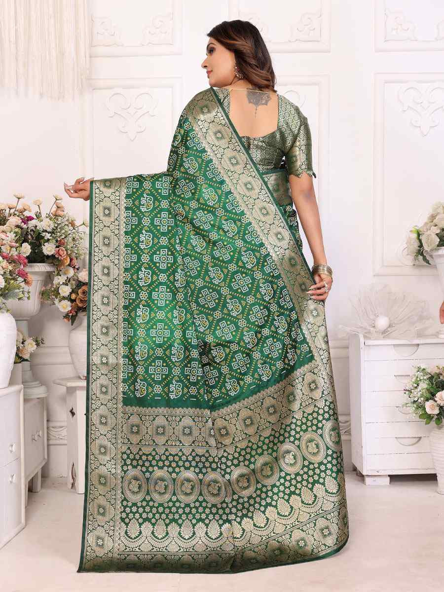 Green Soft Satin Silk Handwoven Festival Wedding Fancy Heavy Border Saree