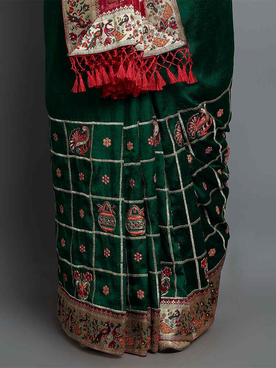 Green Soft Silk Embroidered Wedding Festival Classic Style Saree