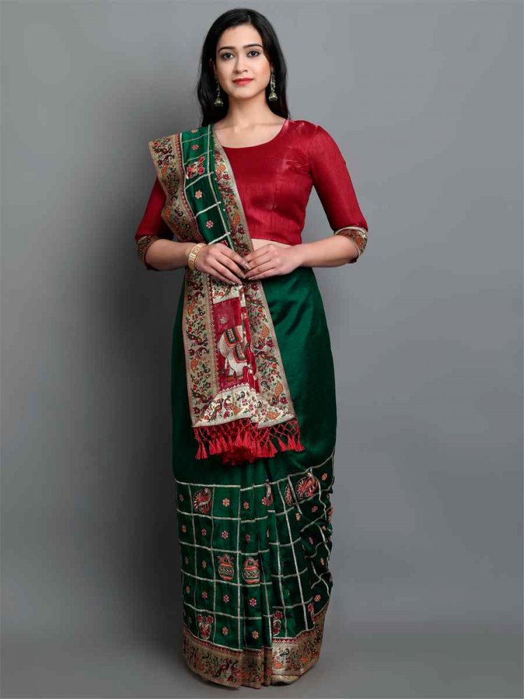 Green Soft Silk Embroidered Wedding Festival Classic Style Saree