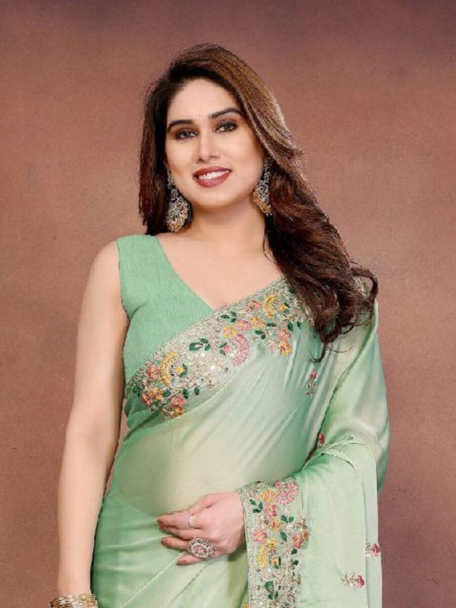 Green Soft Silk Embroidery Wedding Reception Party Festival Casual Heavy Border Sarees