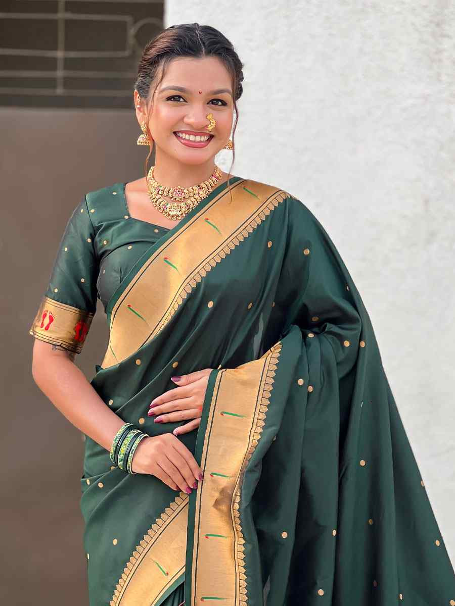 Green Soft Silk Handwoven Casual Reception Festival Wedding Fancy Classic Style Sarees