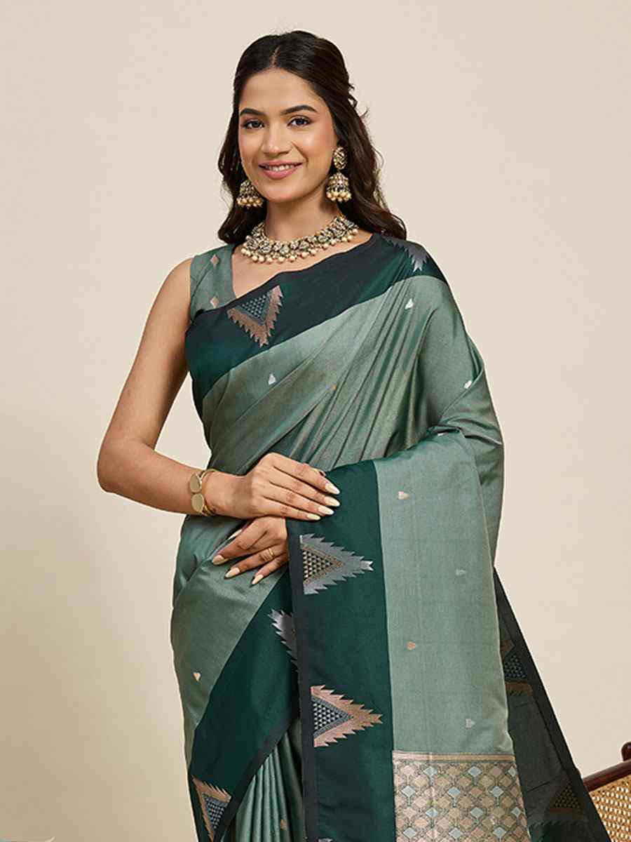 Green Soft Silk Handwoven Casual Reception Festival Wedding Fancy Heavy Border Saree