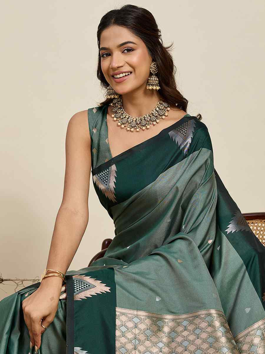 Green Soft Silk Handwoven Casual Reception Festival Wedding Fancy Heavy Border Saree