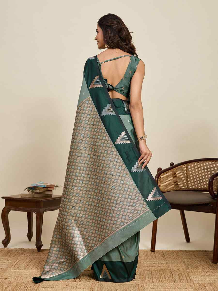 Green Soft Silk Handwoven Casual Reception Festival Wedding Fancy Heavy Border Saree