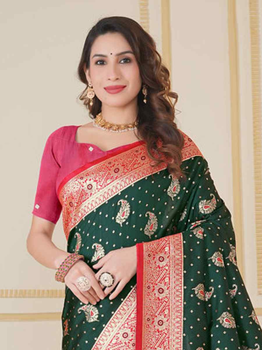 Green Soft Silk Handwoven Festival Wedding Fancy Heavy Border Saree