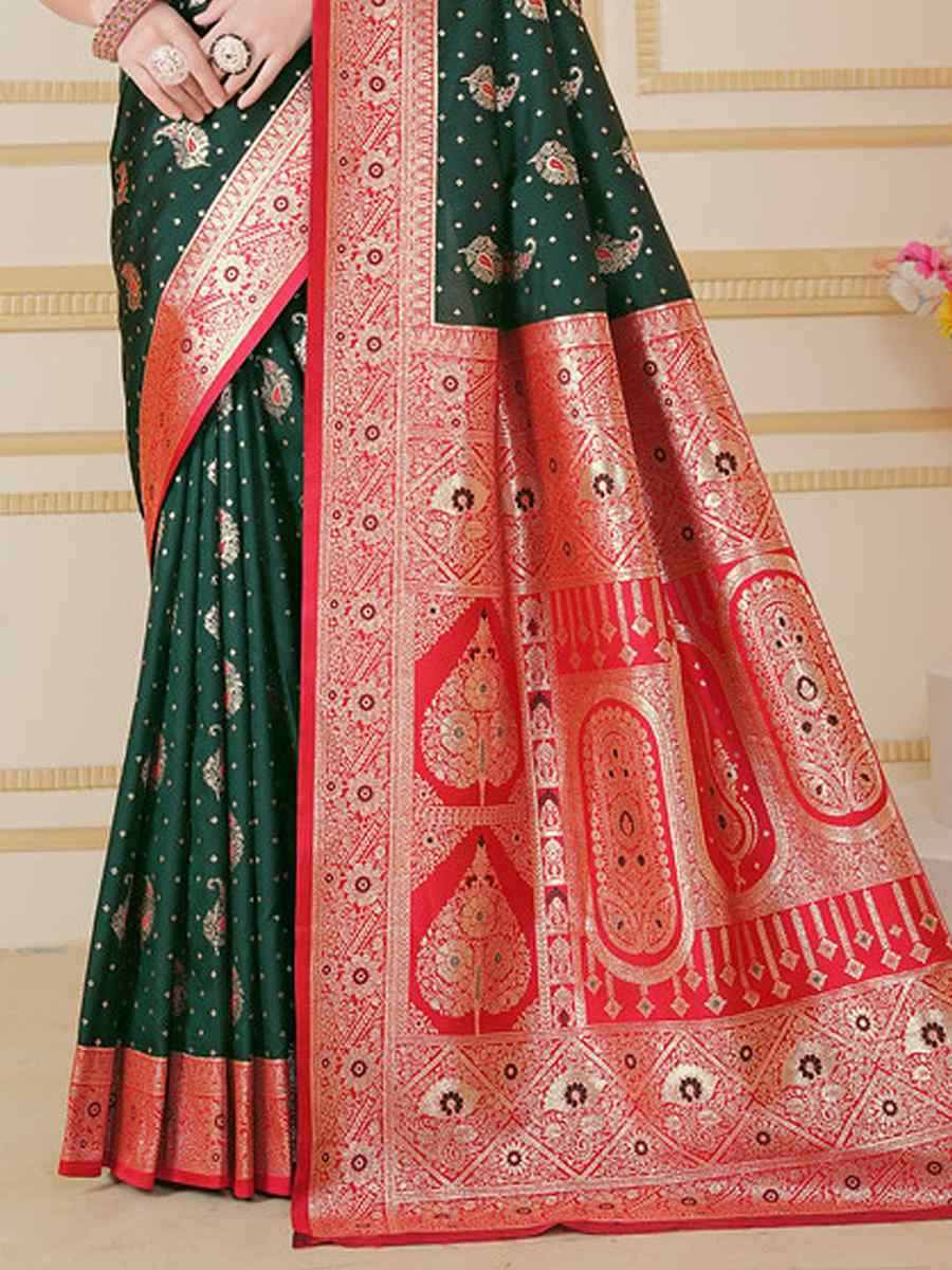 Green Soft Silk Handwoven Festival Wedding Fancy Heavy Border Saree