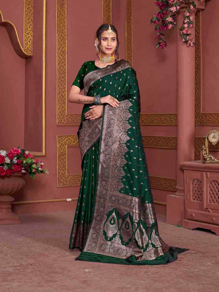 Green Soft Silk Handwoven Festival Wedding Fancy Heavy Border Saree