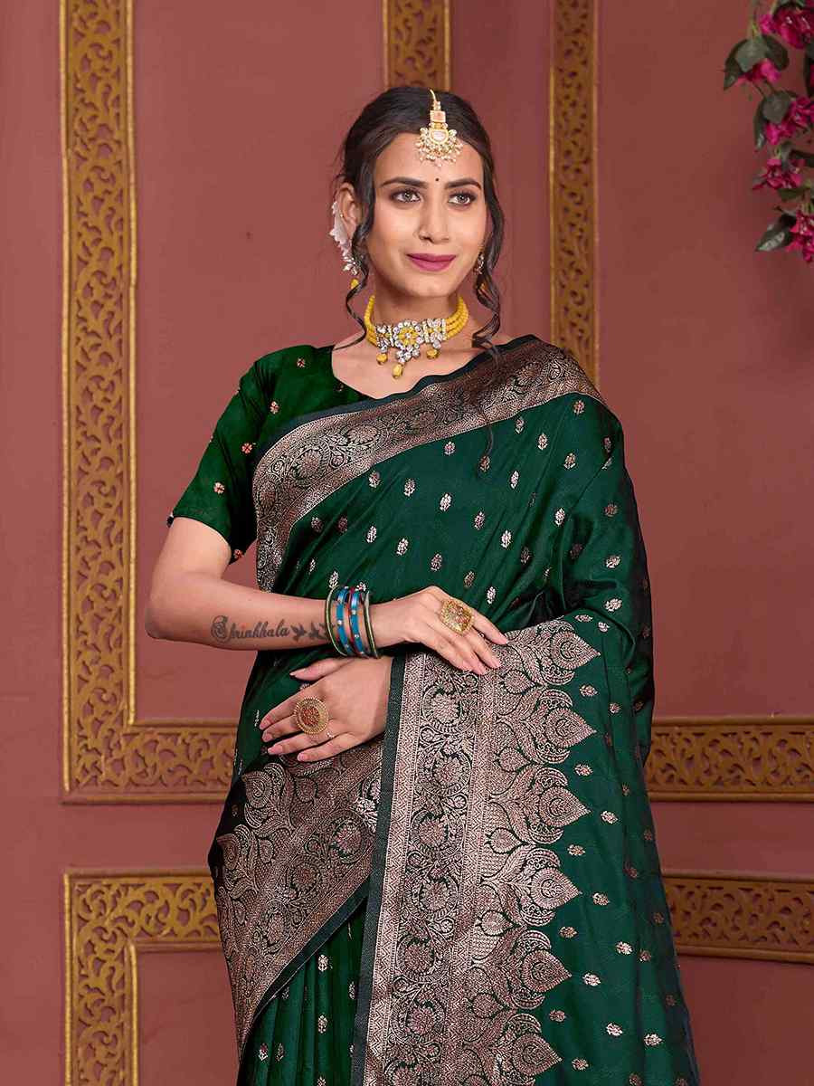Green Soft Silk Handwoven Festival Wedding Fancy Heavy Border Saree