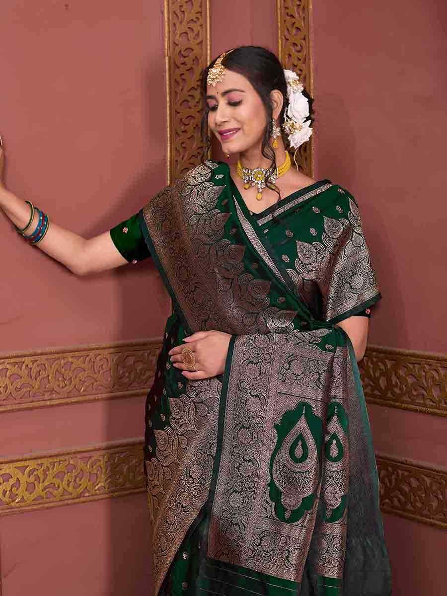Green Soft Silk Handwoven Festival Wedding Fancy Heavy Border Saree