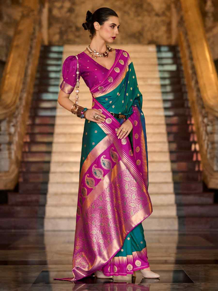 Green Soft Silk Handwoven Festival Wedding Fancy Heavy Border Saree