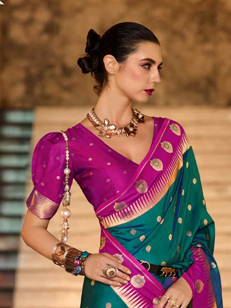 Green Soft Silk Handwoven Festival Wedding Fancy Heavy Border Saree