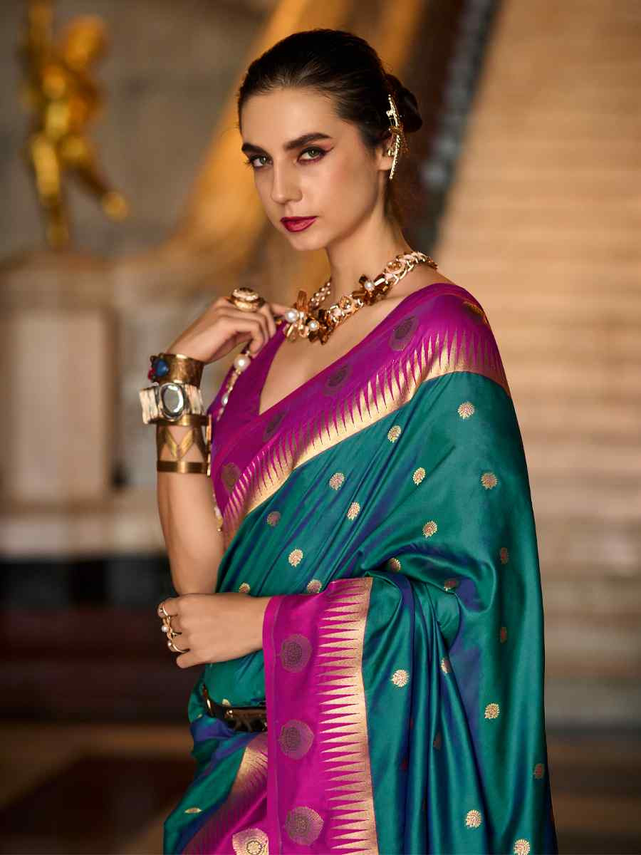 Green Soft Silk Handwoven Festival Wedding Fancy Heavy Border Saree