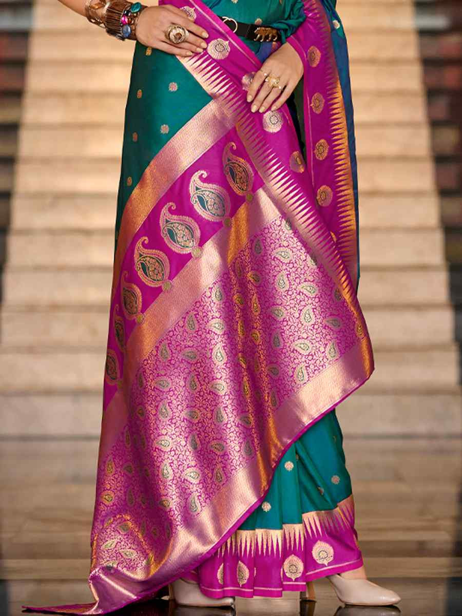 Green Soft Silk Handwoven Festival Wedding Fancy Heavy Border Saree