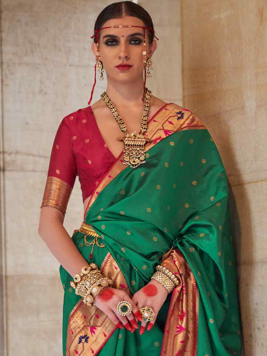 Green Soft Silk Handwoven Wedding Bridal Heavy Border Saree