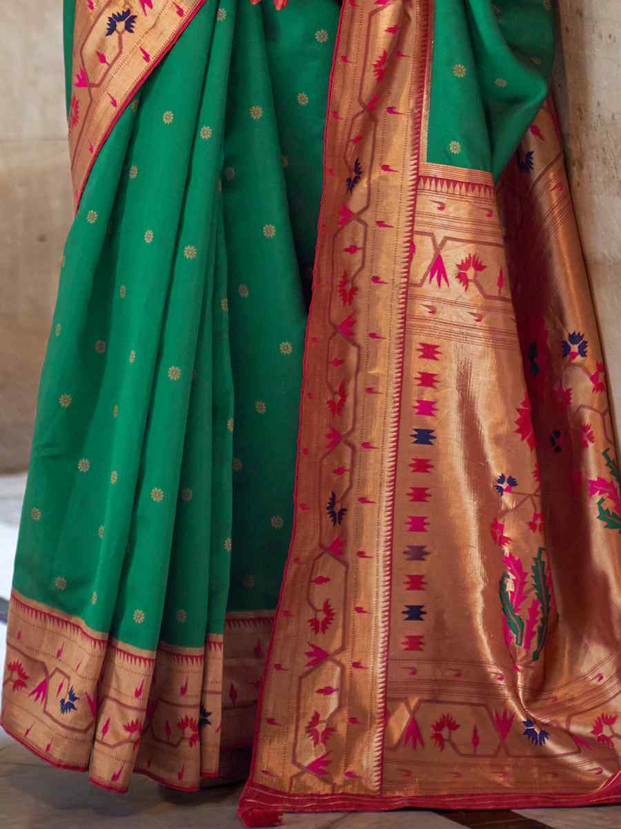 Green Soft Silk Handwoven Wedding Bridal Heavy Border Saree