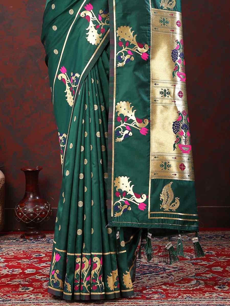 Green Soft Silk Handwoven Wedding Festival Heavy Border Saree