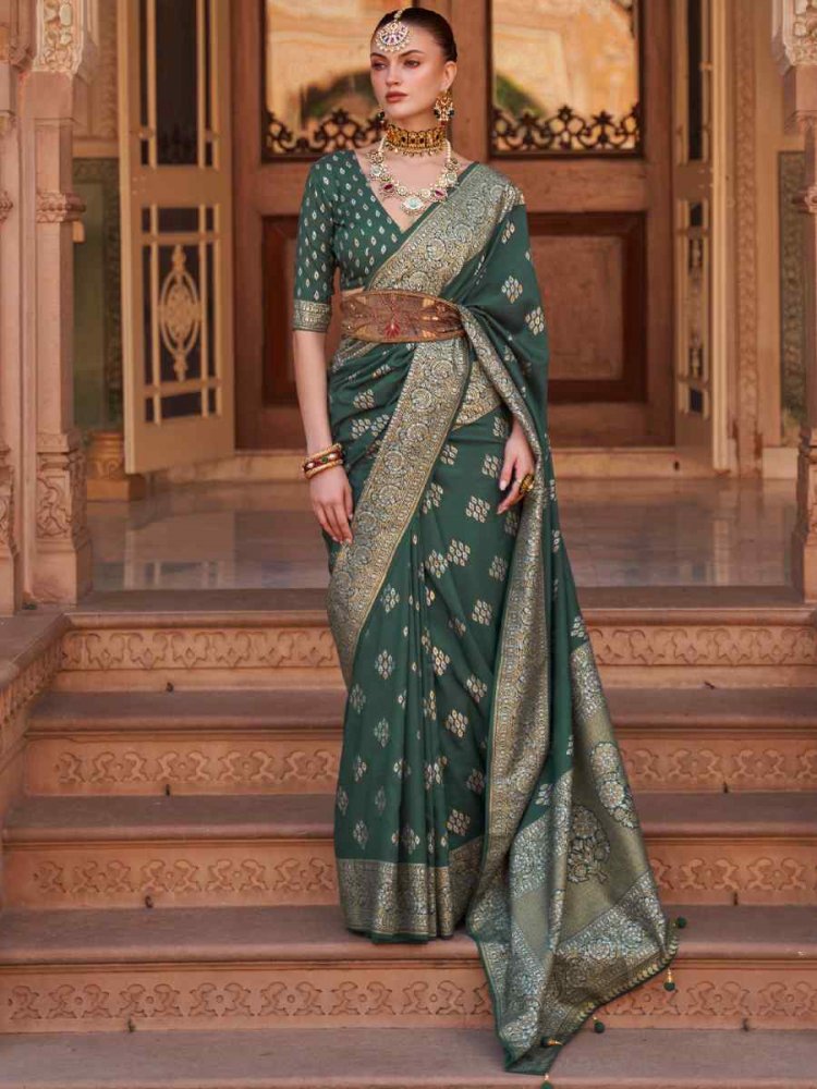 Green Soft Silk Handwoven Wedding Festival Heavy Border Saree