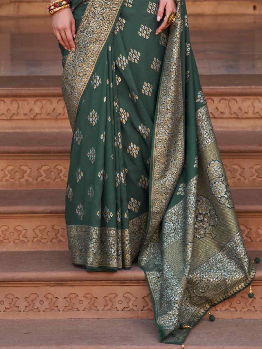 Green Soft Silk Handwoven Wedding Festival Heavy Border Saree