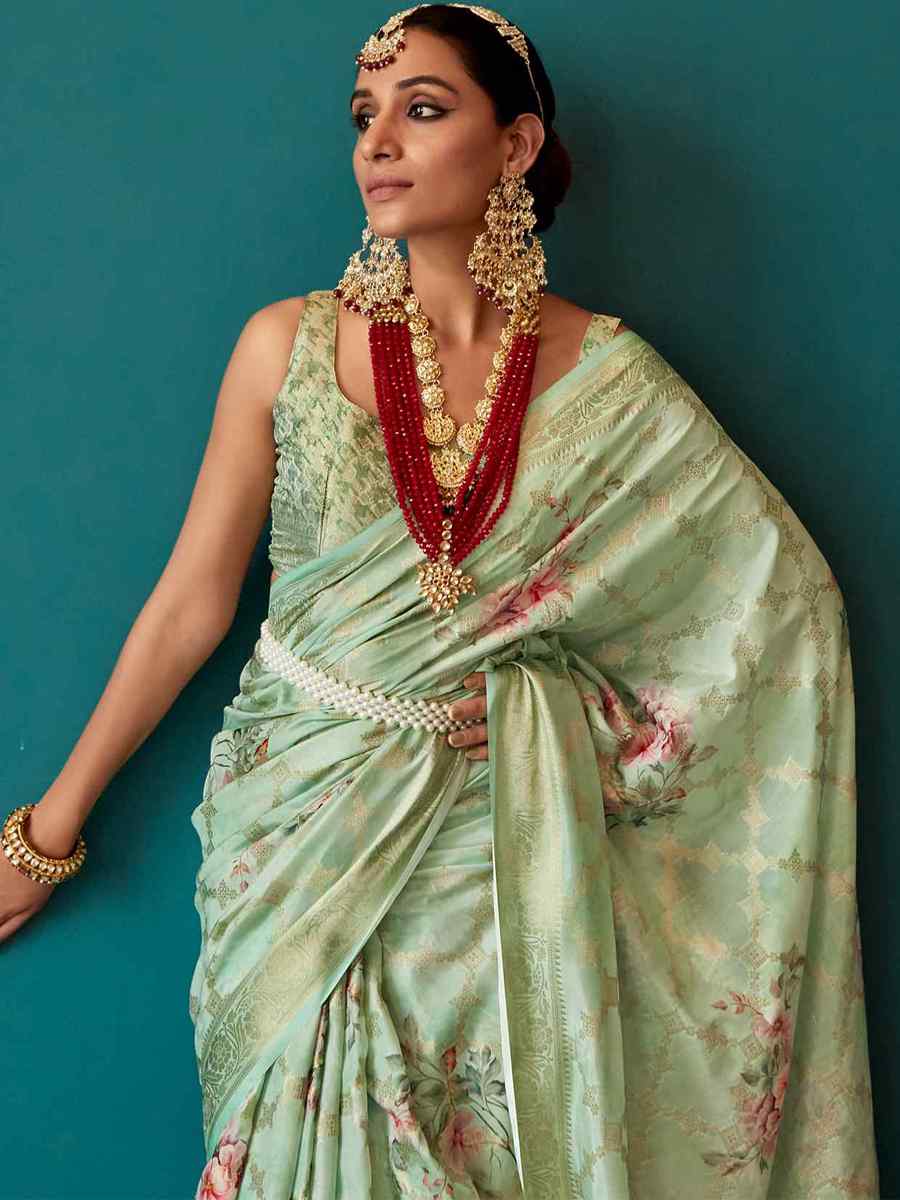 Green Soft Silk Printed Casual Festival Contemporary Saree