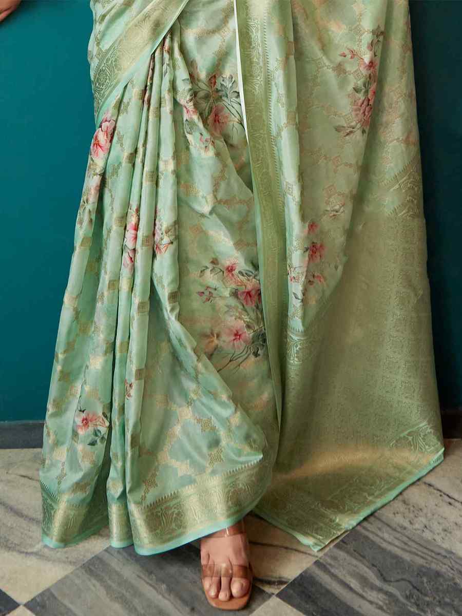 Green Soft Silk Printed Casual Festival Contemporary Saree