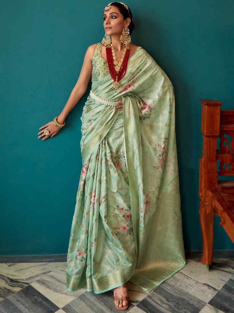 Green Soft Silk Printed Casual Festival Contemporary Saree