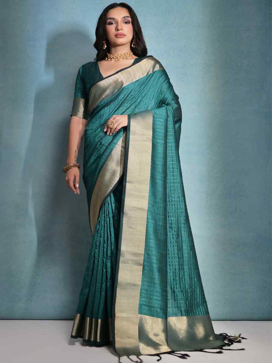 Green Soft Tussar Silk Handwoven Casual Festival Classic Style Saree