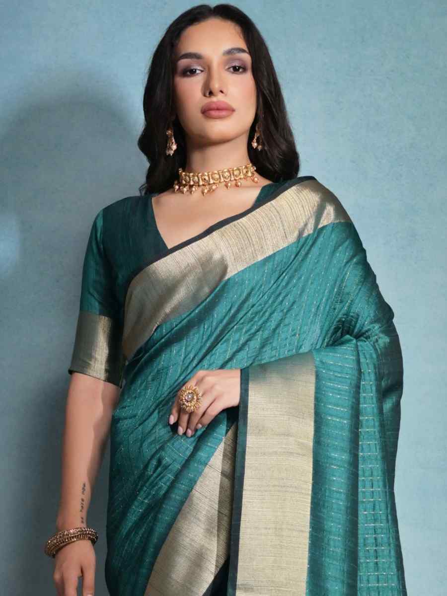 Green Soft Tussar Silk Handwoven Casual Festival Classic Style Saree