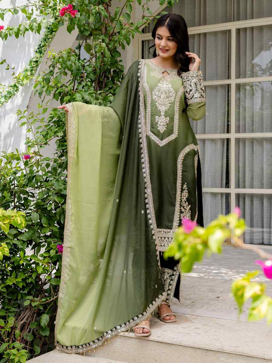 Green Star Georgette Embroidered Festival Casual Ready Pant Salwar Kameez