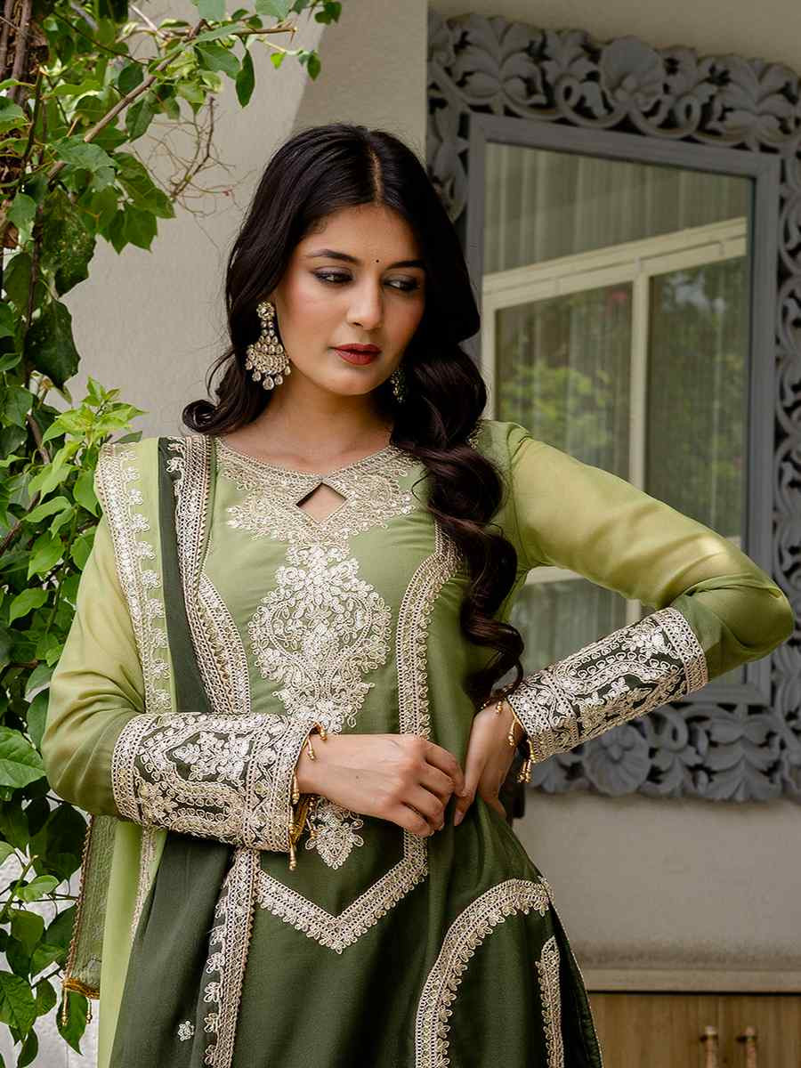 Green Star Georgette Embroidered Festival Casual Ready Pant Salwar Kameez