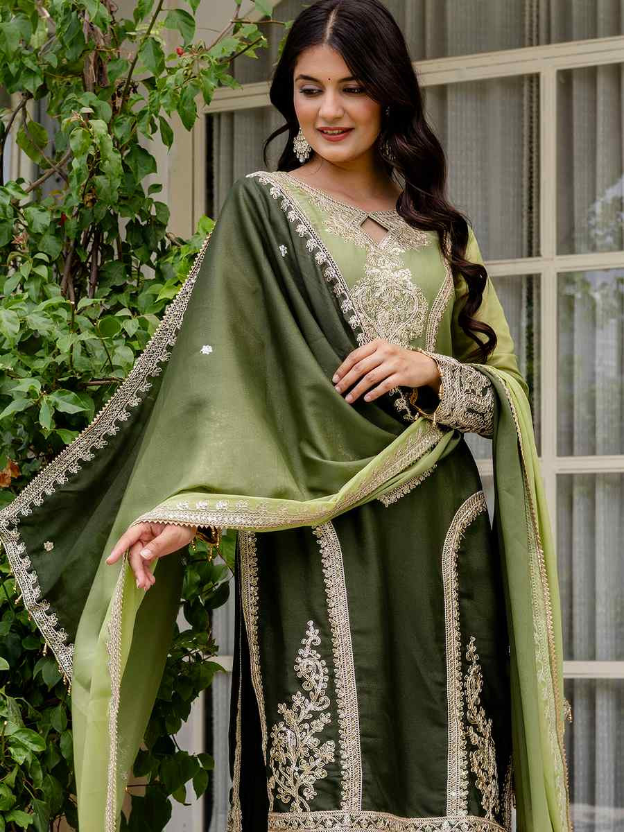 Green Star Georgette Embroidered Festival Casual Ready Pant Salwar Kameez