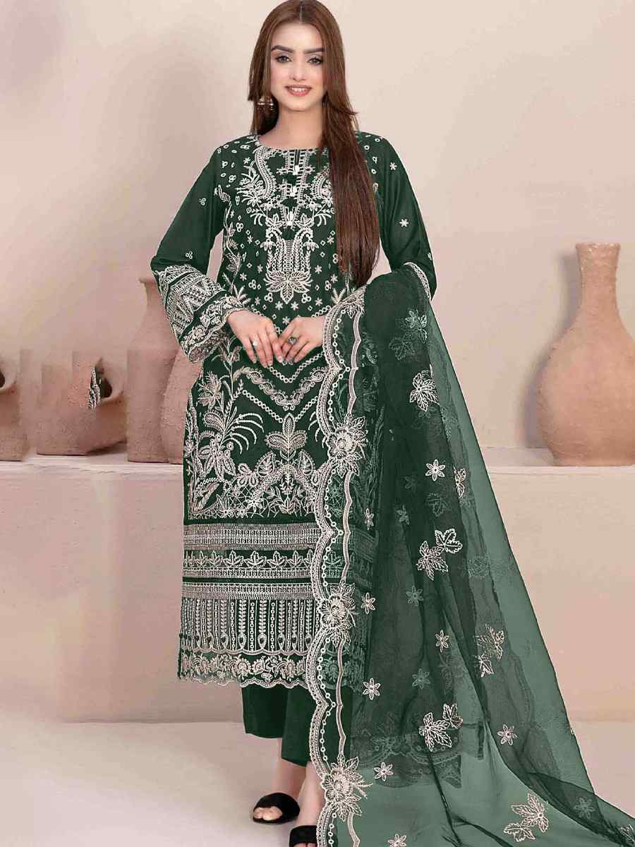 Green Star Georgette Embroidered Festival Wedding Pant Salwar Kameez