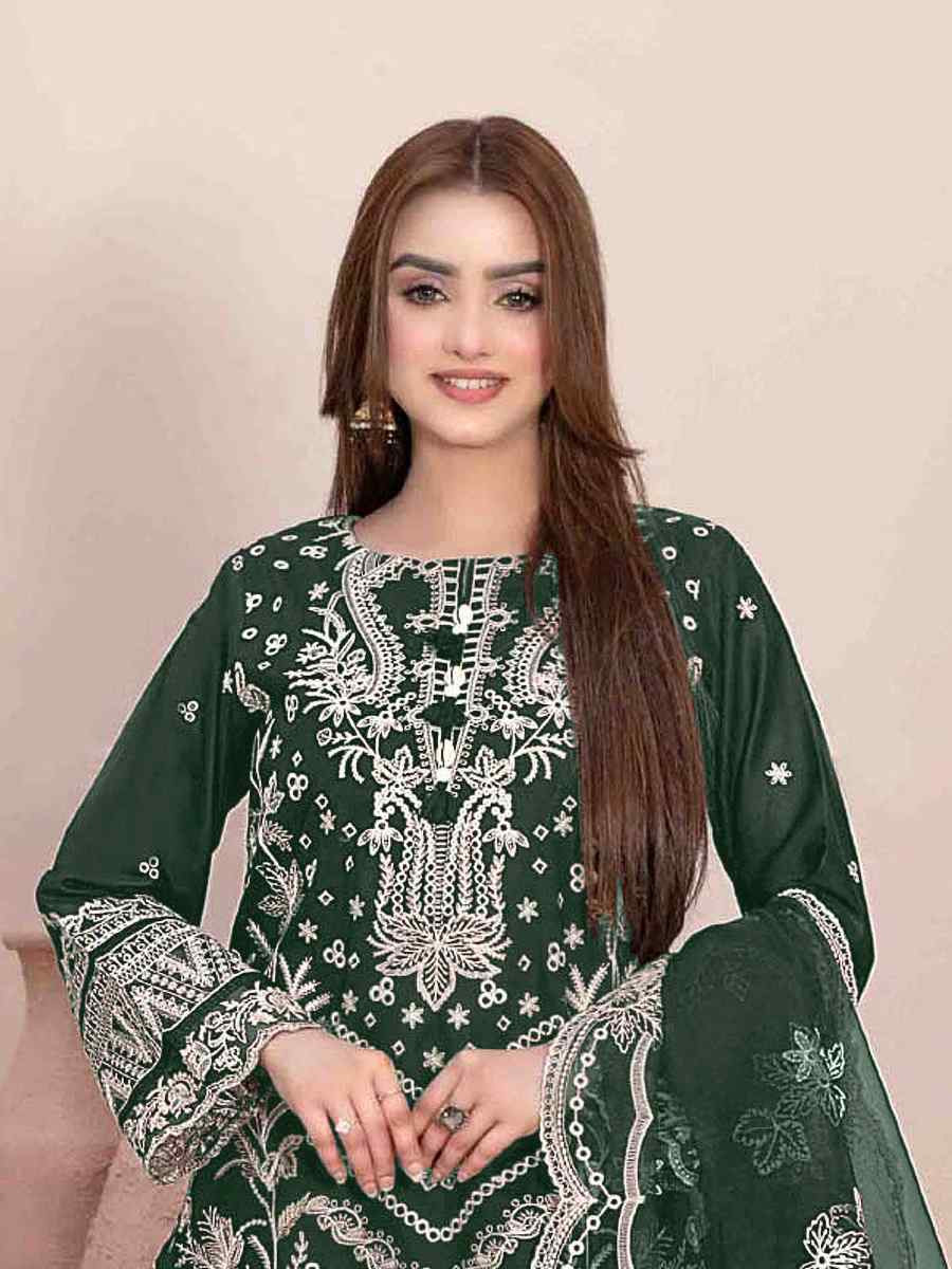 Green Star Georgette Embroidered Festival Wedding Pant Salwar Kameez