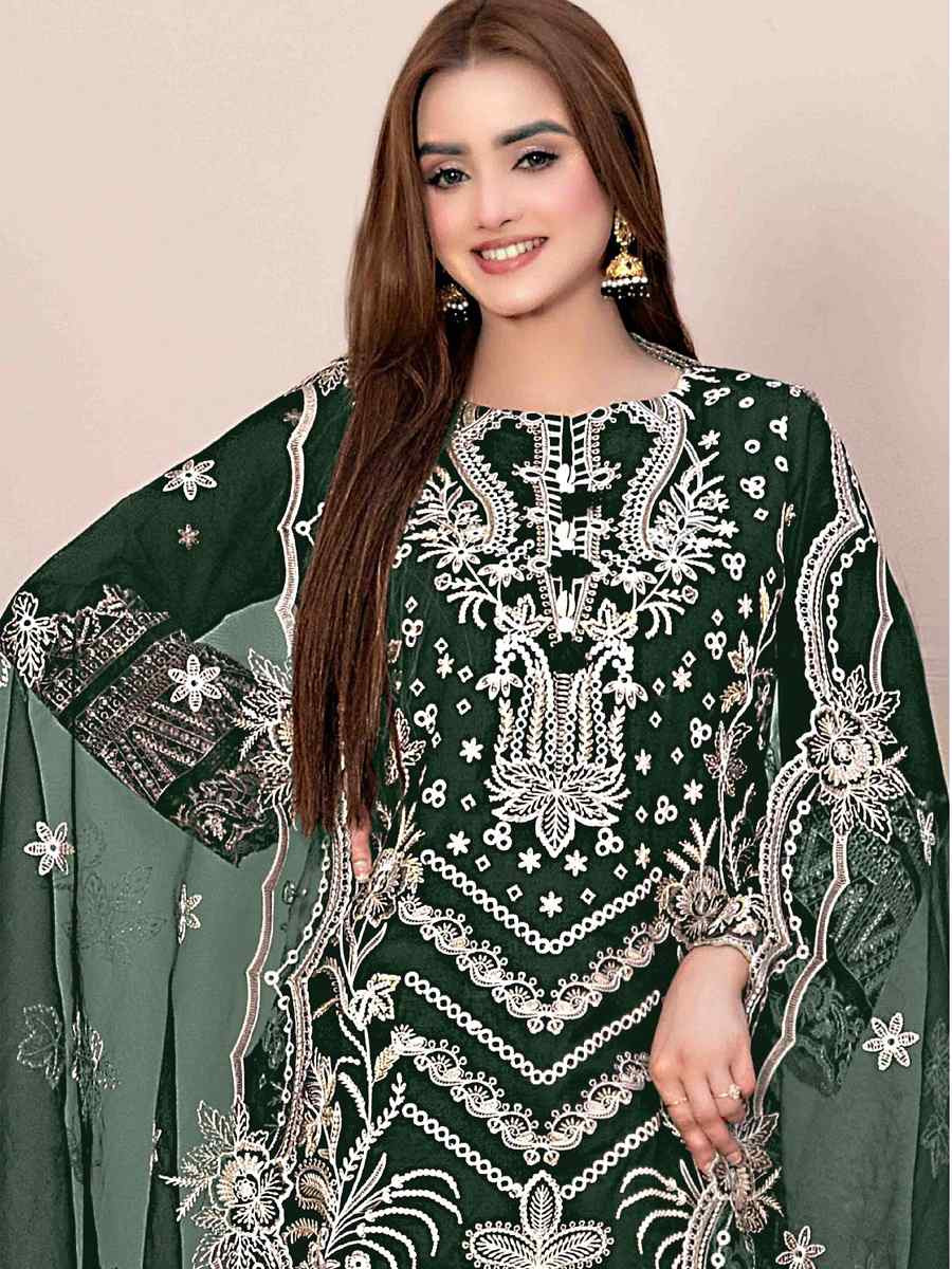 Green Star Georgette Embroidered Festival Wedding Pant Salwar Kameez
