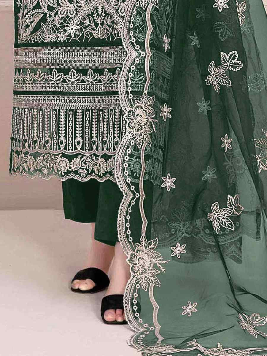 Green Star Georgette Embroidered Festival Wedding Pant Salwar Kameez