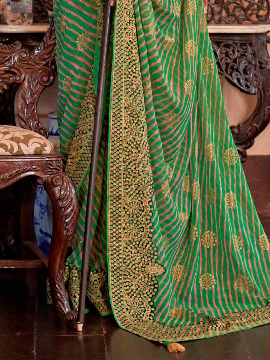 Green Super Georgette Handwoven Party Festival Heavy Border Saree