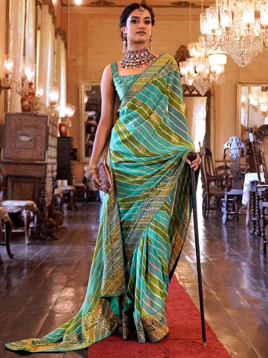 Green Super Georgette Handwoven Party Festival Heavy Border Saree