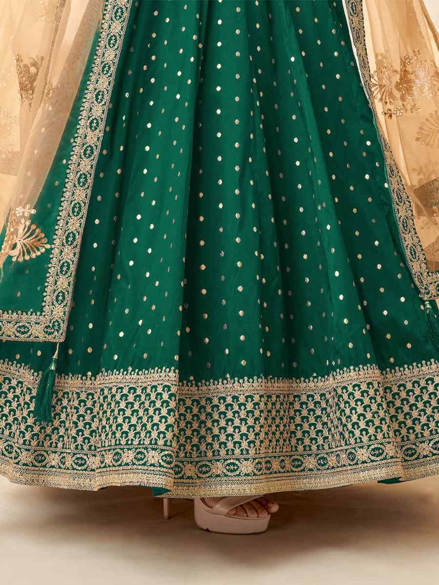 Green Tafeta Butti Embroidered Wedding Festival Anarkali Salwar Kameez