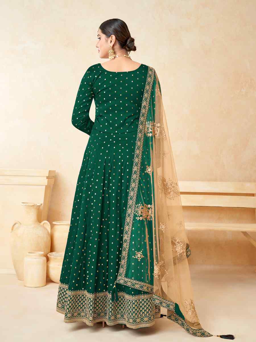Green Tafeta Butti Embroidered Wedding Festival Anarkali Salwar Kameez